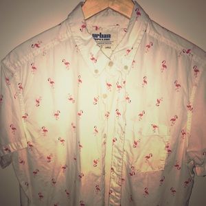Short sleeve flamingo shirt.